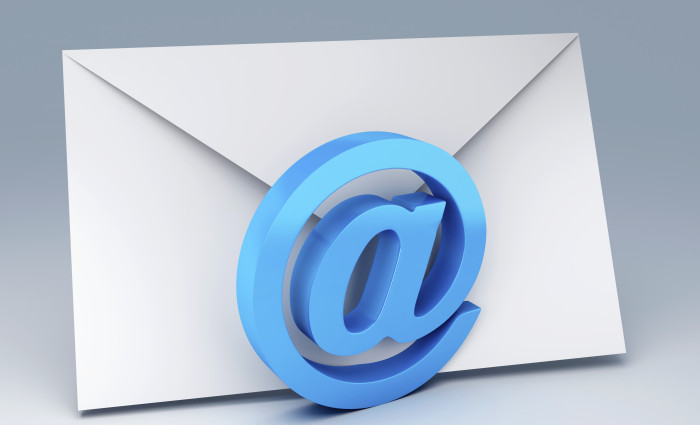 image of at and  e mail sign.  E-Mail concept. 3d illustration